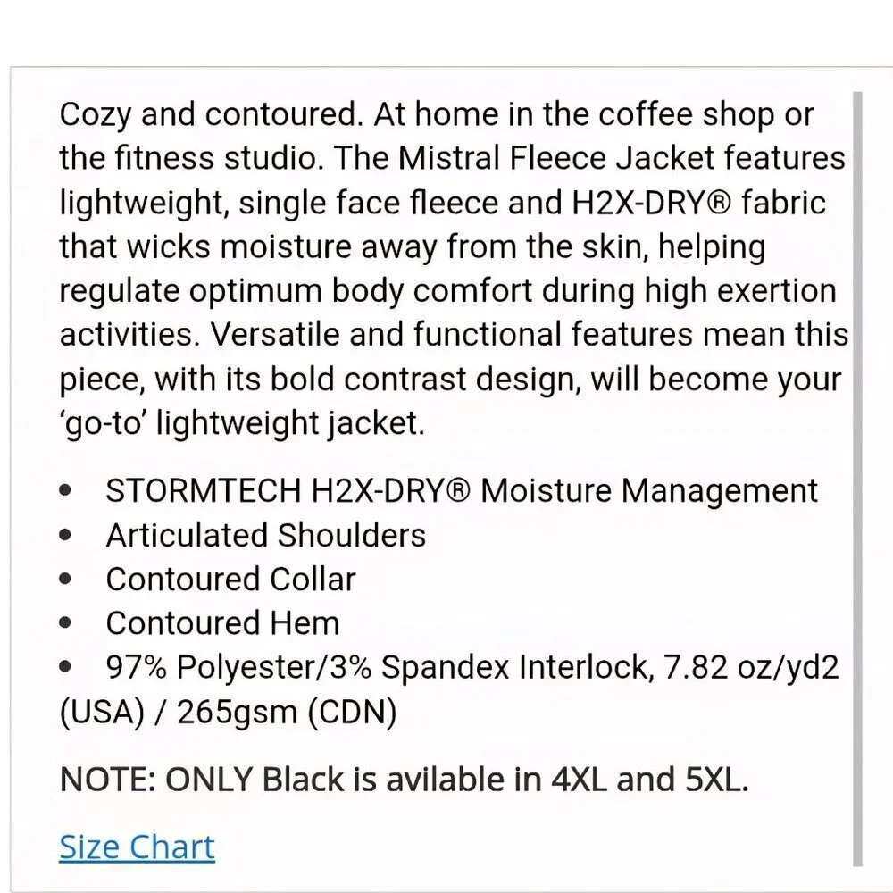 Stormtech Performance Men's Mistral Fleece Jacket Black 2022 Size XL